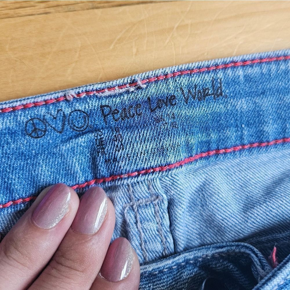 Vinatge 00s Peace Love World Blue Women's Flare Jeans - Picture 3 of 13